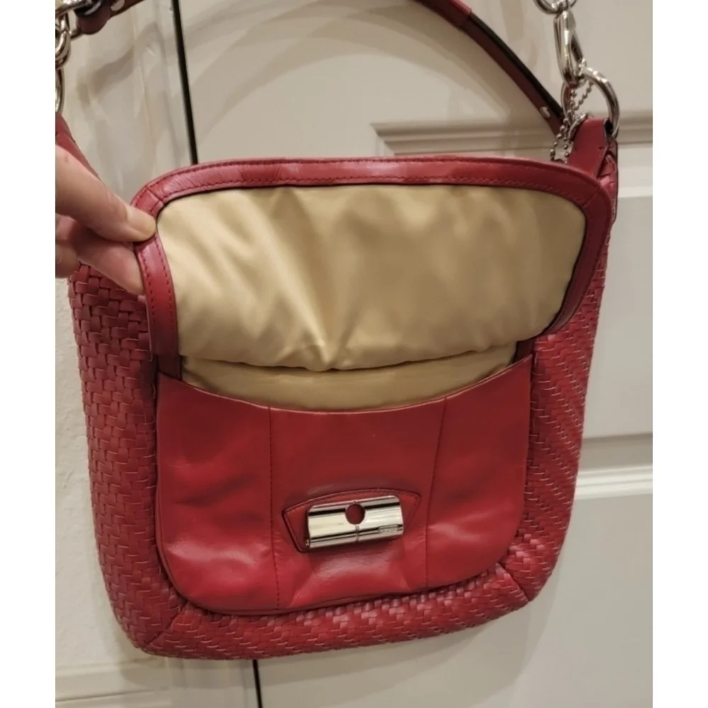 Coach Woven Leather Shoulder Bag with Detachable Crossbody Strap